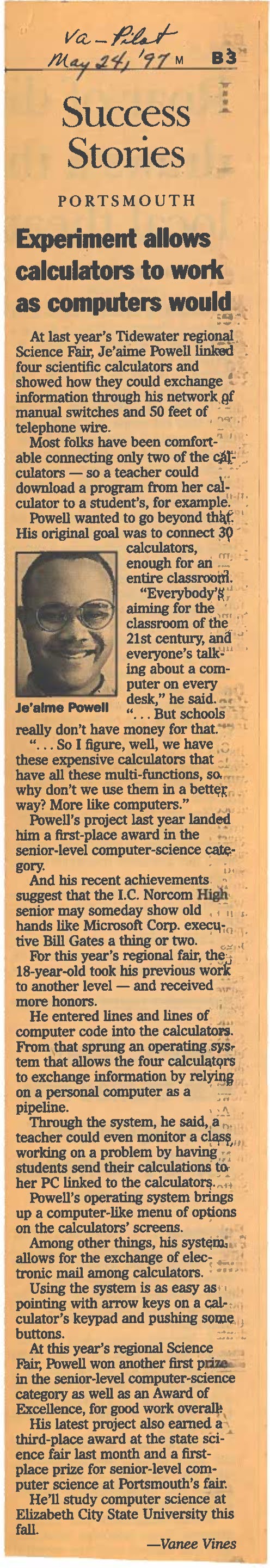 EXPERIMENT ALLOWS CALCULATORS TO WORK AS COMPUTERS WOULD