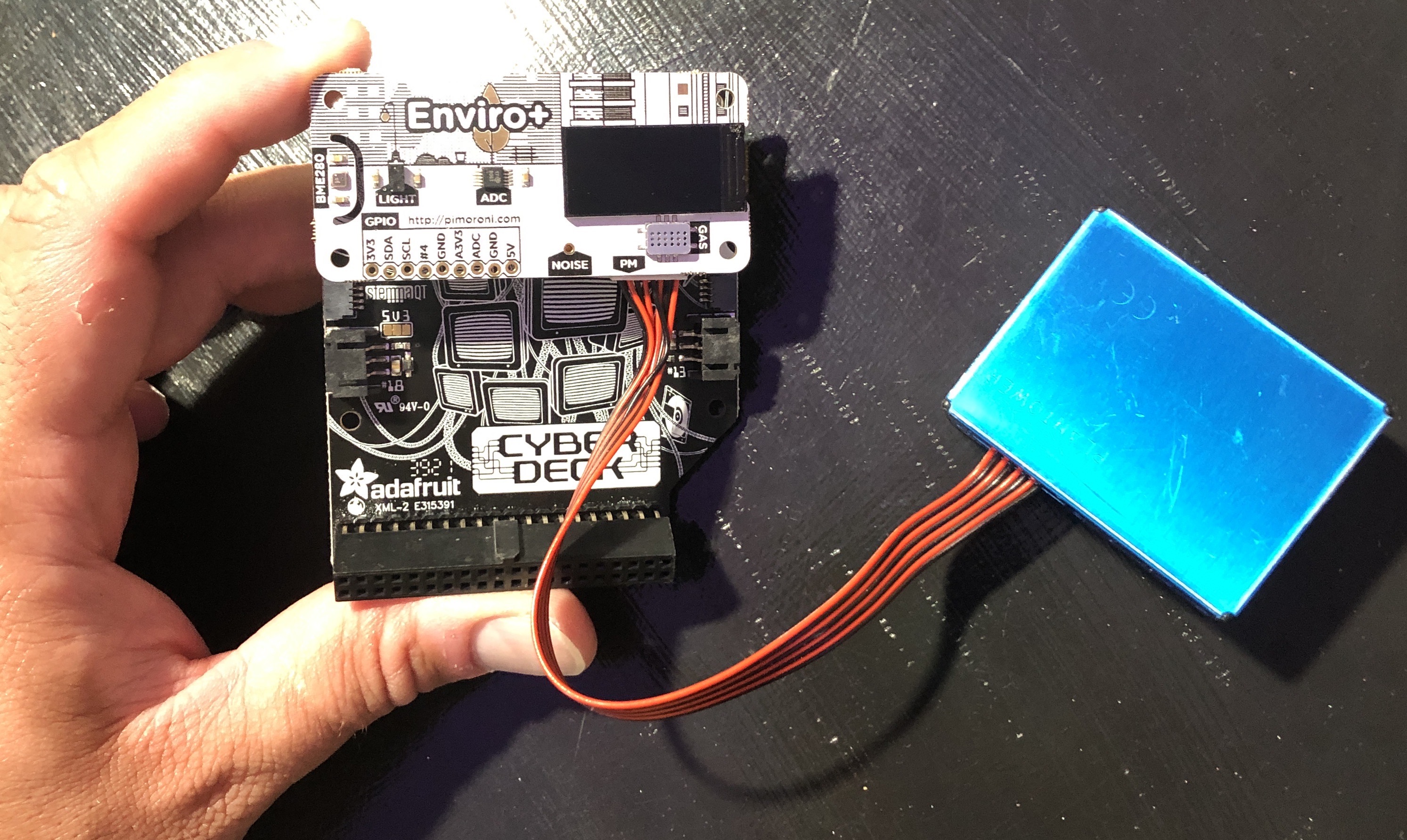 Plug the Enviroplus onto the Cyberdeck Pins