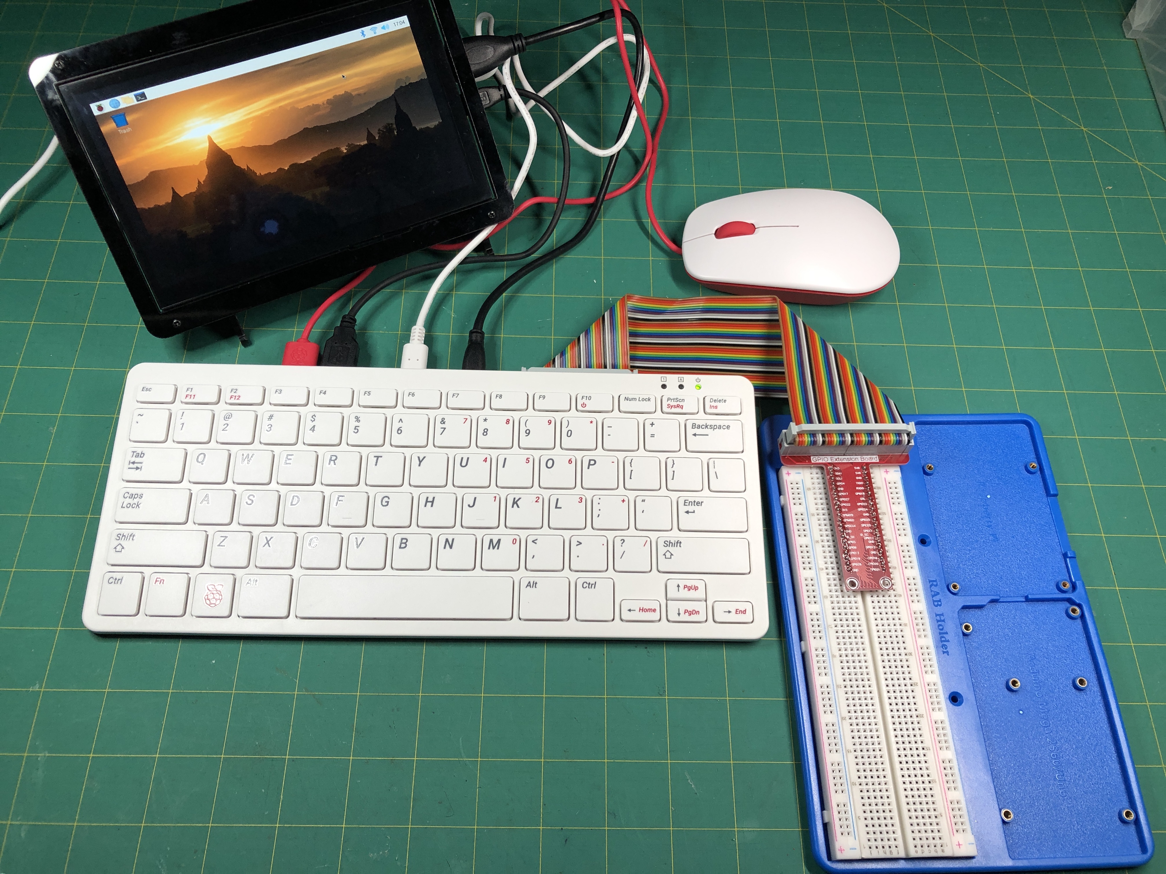 RPi with GPIO Breakout and electronics breadboard